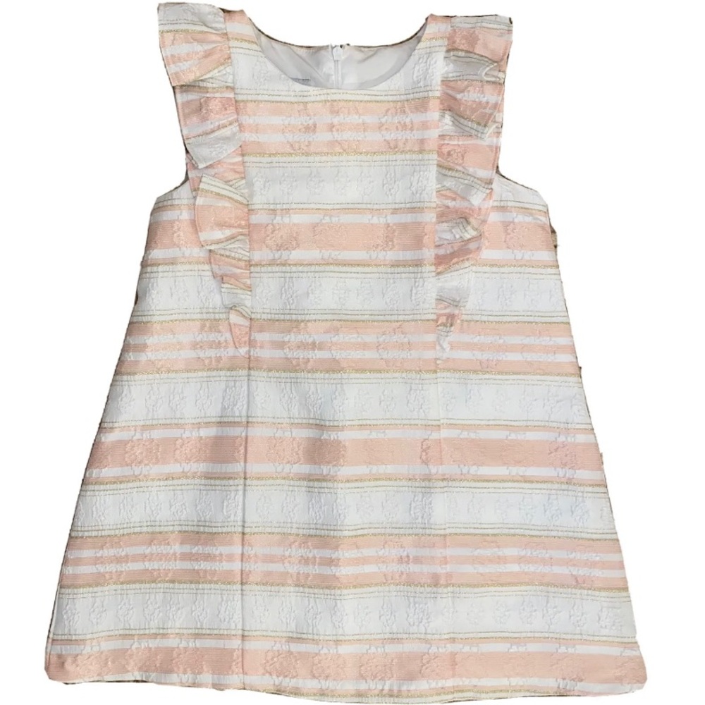 Pippa & Julie Textured Ruffle Pink White Gold Dress Girl's 4 4T Easter Wedding